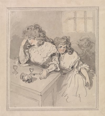 Twee meisjes aan het drinken door Thomas Rowlandson